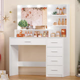 FIONESO Vanity Desk with Mirror and Lights, Makeup Vanity with 5 Drawers and 3 Storage Shelves, 3 Color Modes & Adjustable Brightness Dressing Table, Vanity Desk for Bedroom, White FIONESO