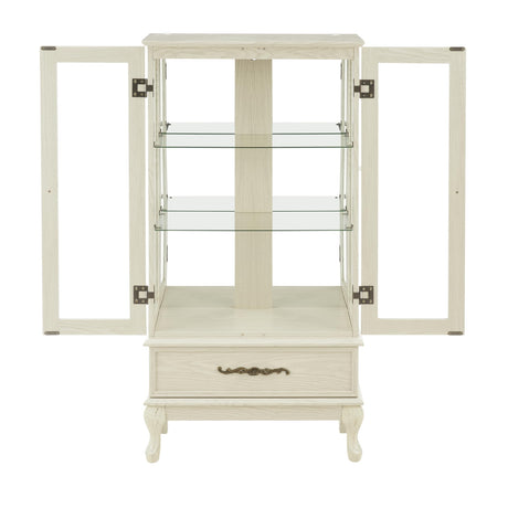 nifoti 51" H Lighted Curio Cabinet Display Case, Glass Curio Cabinet with Adjustable Shelves,Tempered Glass Door and Drawer, Wooden Cabinets w/Mirrored Back Pane for Living Room (Antique White) nifoti