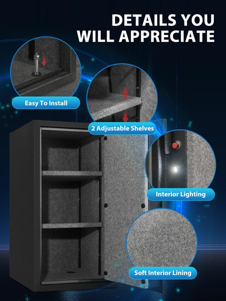 TIGERKING Biometric Fingerprint Fireproof Safe for Home Office, 3.47 Cu Ft Solid Steel Security Safe with Removable Shelf, Stores 29 Fingerprints, 30 Min Fire Protection, Anti-Theft Digital Safe TIGERKING