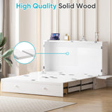 CECER Queen Size Solid Wood Murphy Bed with Memory Foam Mattress，Murphy Bed with Charging Station and Two Large Storage Drawers for Small Spaces/Bedroom/Guest Room（White） CECER