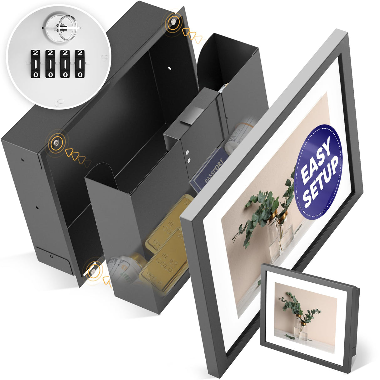 Elder Welder® Hidden Wall Safe | 100% Real, Replaceable Picture Frame Included | Robust Metal Build | Combination Lock | Fits Perfectly Between 16" | Hidden Safe | Small In Wall Safe Between Studs Elder Welder