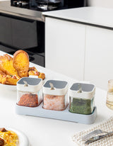 Mlici 8.6 oz Condiments Container Seasoning Jars, Kitchen Spicy Jars with Lids and Spoons, Tea Coffee Sugar Canisters Glass Spice Box, Set of 3, White Mlici