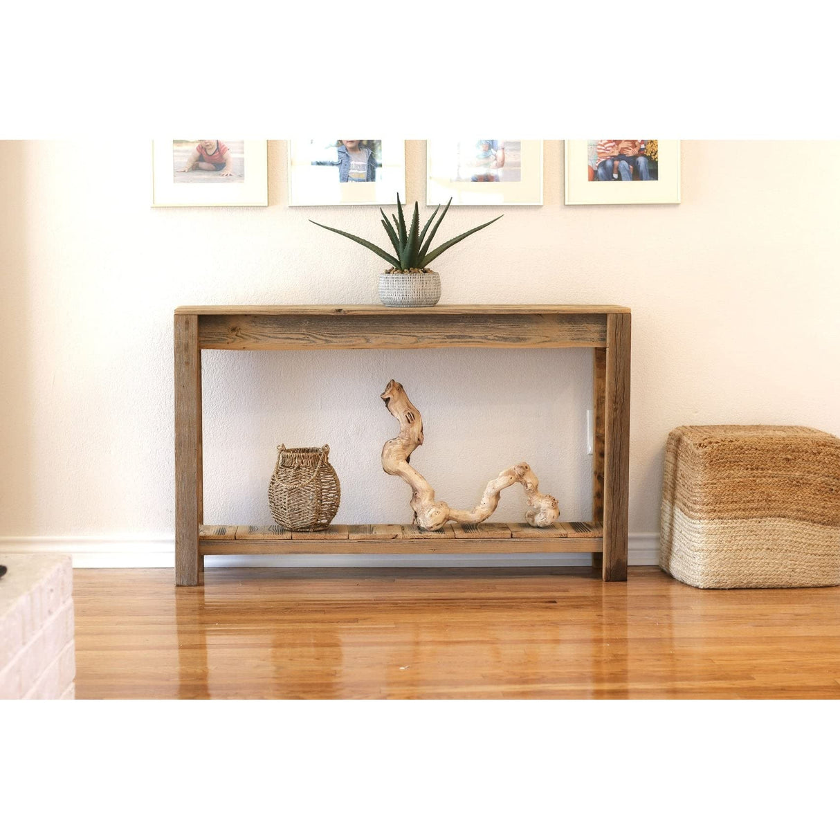 Natural Unfinished Minimilist Console Table Farmhouse Rectangular Reclaimed Wood Finish Handmade Generic