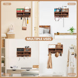 HOMEBROS Key Holder Wall Mount, Wooden Key Mail Holder with Chalkboard Mirror Greeting Cards Mail Key Organizer Storage Key Rack Shelf with 8 Key Hooks for Entryway Hallway Doorway HOMEBROS