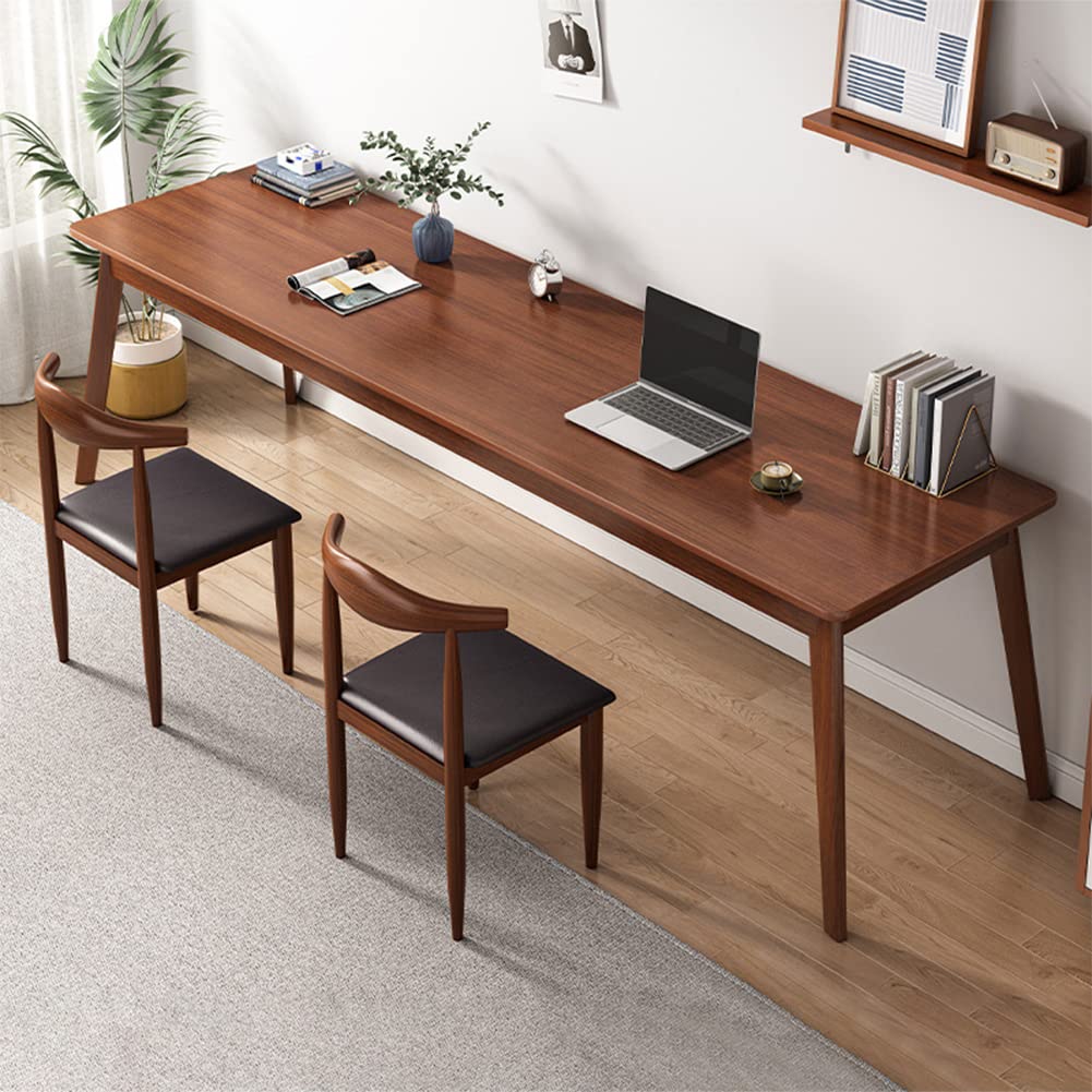 NELYE Mid-Century Long Desk Table - 71" Simple Modern Extra Long 2-Person Wood Computer Workstation for Home Office Work in Walnut, 71" W x 24" D - WoodArtSupply