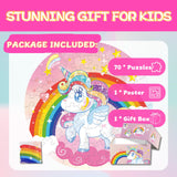 Unicorn Floor Puzzle for Kids Ages 3-5 Years Old: 70 Pieces Large Jigsaw Puzzles for Toddlers 4-8 Learning Educational Development Toys Game Girls Christmas Birthday Easter Gift FunPaxido