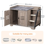 HOOBRO Cat Litter Box Enclosure with Ladder, Hidden Litter Box Furniture with Rechargeable 3-Color LED, Plush, Teaser Balls, 31.5" L x 18.9" W x 22.4" H, All-in-One, Black and Greige BG48MW01G1 HOOBRO