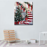 Tucocoo Merry Christmas Painting Fashion Red Stairs Paint by Number Kits 16 x 20 inch Canvas DIY Xmas Tree Oil Painting for Adults Beginner with Brushes and Acrylic Gift Box Art Home Decor(Frameless) Tucocoo