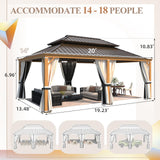 YOLENY 14' x 20' Hardtop Gazebo Faux Wood Grain Metal Gazebo with Aluminum Frame, Galvanized Steel Double Roof, Outdoor Patio Gazebo Pergolas with Netting and Curtains for Backyard, Patio, Lawns YOLENY
