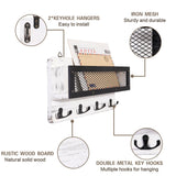 ADIIL Mail and Key Holder for Wall Decorative, Wooden Wall Key Rack Organizer with 4 Double Key Hooks, Wall Mount Key Hanger for Wall with Shelf, Rustic Home Decor for Entryway Hallway, White ADIIL