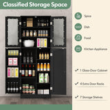 Giantex 63.5" Pantry Organizers and Storage, Freestanding Tall Storage Cabinet for Kitchen Bathroom Living Room Office, Wooden Utility Cupboard with Glass Doors & Shelves, 12.5"x24"x63.5" (Black) Giantex