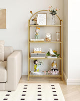 Hzuaneri Bookcase Bookshelf, Tempered Glass Bookshelves, Slim Shelving Unit for Bedroom, Bathroom, Home Office, Steel Frame, 4 Tier Gold BC21499G Hzuaneri