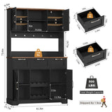 HIFIT 72" Large Kitchen Pantry Storage Cabinet with Barn Doors & Shelves, Farmhouse Tall Kitchen Hutch Wood Bar Cabinet w/3 Drawers, Microwave Stand, Cupboard Wine Rack for Dining Room, Pantry, Black HIFIT