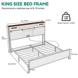 YITAHOME King Size Bed Frame Farmhouse with 49.14" Tall Storage Headboard, Charging Station & Led Light, Sliding Barn Door, Wooden Platform Bed Frame, Metal Slats Support, No Box Spring Needed, White YITAHOME