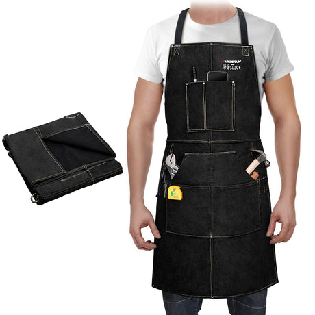 ARCCAPTAIN Leather Welding Work Apron 24" X 36" Heat Flame Resistant Cowhide Blacksmith Aprons with 6 Tool Pockets for Welders Men Women, Adjustable M to XXXL-Black ARCCAPTAIN