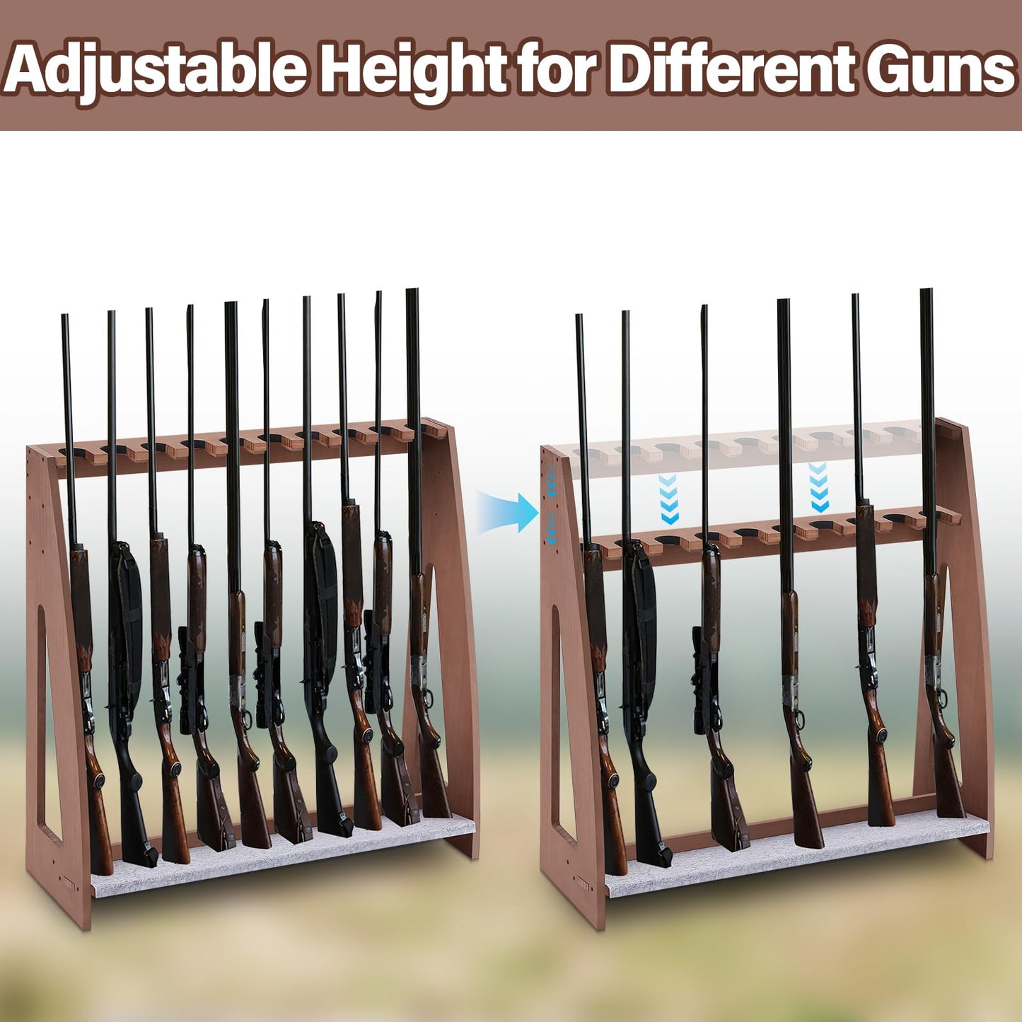 Yousoontic Indoor Gun Racks Freestanding Rifle Racks Gun Display Stand with Soft Padding Safe Heavy Duty Gun Storage for Cabinet Holder Accessories (Walnut,31.5 x 31.1 x 10.6 Inches) - WoodArtSupply