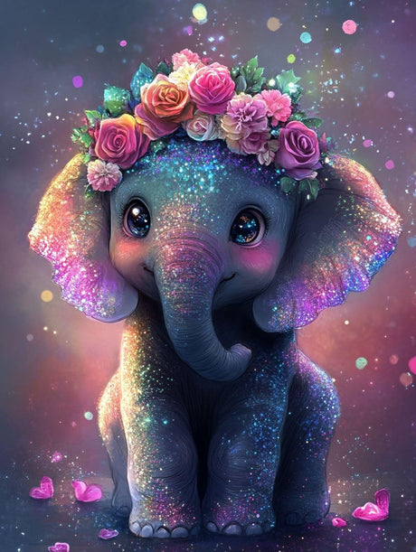 Elephant Diamond Art Kits for Adults,Flower Diamond Art Diamond Painting Kit,5D Diamond Painting DIY Full Drill Diamond Dots Painting with Tools,Gem Craft for Home Wall Decor 11.8x15.7in Kaixine