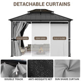 UDPATIO 12'x14'Hardtop Gazebo, Heavy Duty Aluminum Patio Gazebo with Double Galvanized Steel and Polycarbonate Roof,Curtains and Netting Included, Large Outdoor Gazebo for Patio, Deck, Backyard, Grey UDPATIO