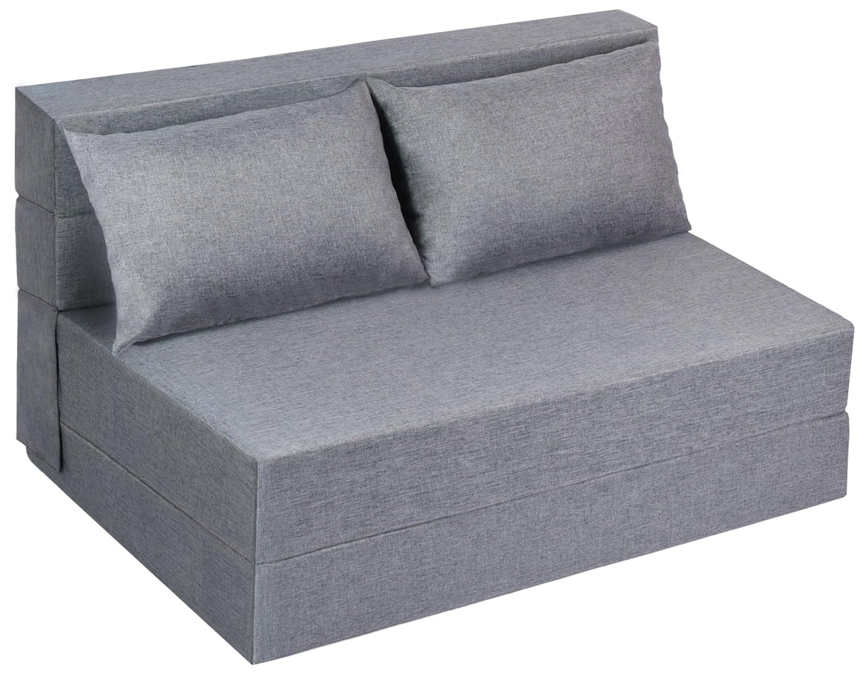 Fvkind Folding Sofa Bed Twin Size, Foldable Sleeper Chair with 2 Pillows, Convertible Futon Sofa Bed with Washable Cover, Fold Out Couch for Living Room, Dorm, Guest Room, Standard Size, Light Grey Fvkind