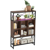 Bestier 43 Inch Wide Bookshelf 5 Tier, Mid-Century Modern Bookcase with LED Light, 6 Cubes, 3 Open Storage Shelves Adjustable and Anti-toppling Design for Living Room & Study Room, Walnut Bestier