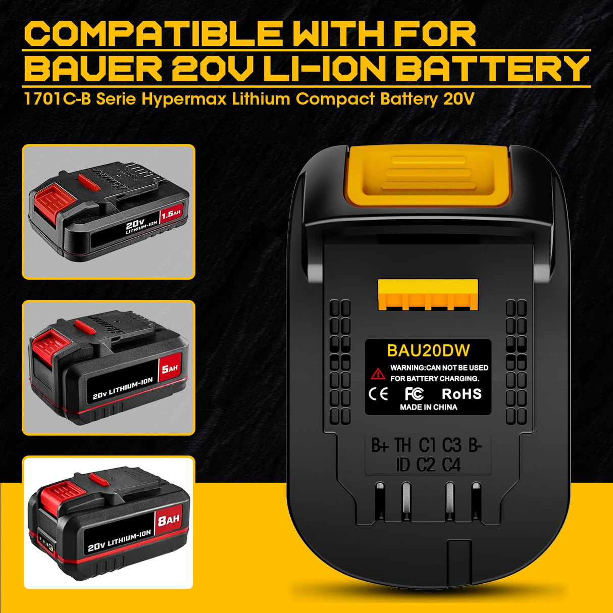 Adapter for Bauer 20V Li-ion Battery Convert to for Dewalt 20V MAX Battery, Use for Dewalt 20V 60V Battery Cordless Power Tools(Adapter Only) TPDL