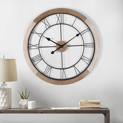 Wall Clock for Living Room Decor, 24'' Big Wall Clock for Office, Rustic Wall Clock Battery Operated, Distressed White Roman Numeral Clock, Round, Wood Wall Clock - WoodArtSupply