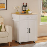 MAHANCRIS Kitchen Island on Wheels with Drop Leaf, Folding Countertop Kitchen Island Cart, Kitchen Island Table with Towel Rack, Drawer, for Kitchen, Dining Room, White and Natural KINW12501 MAHANCRIS