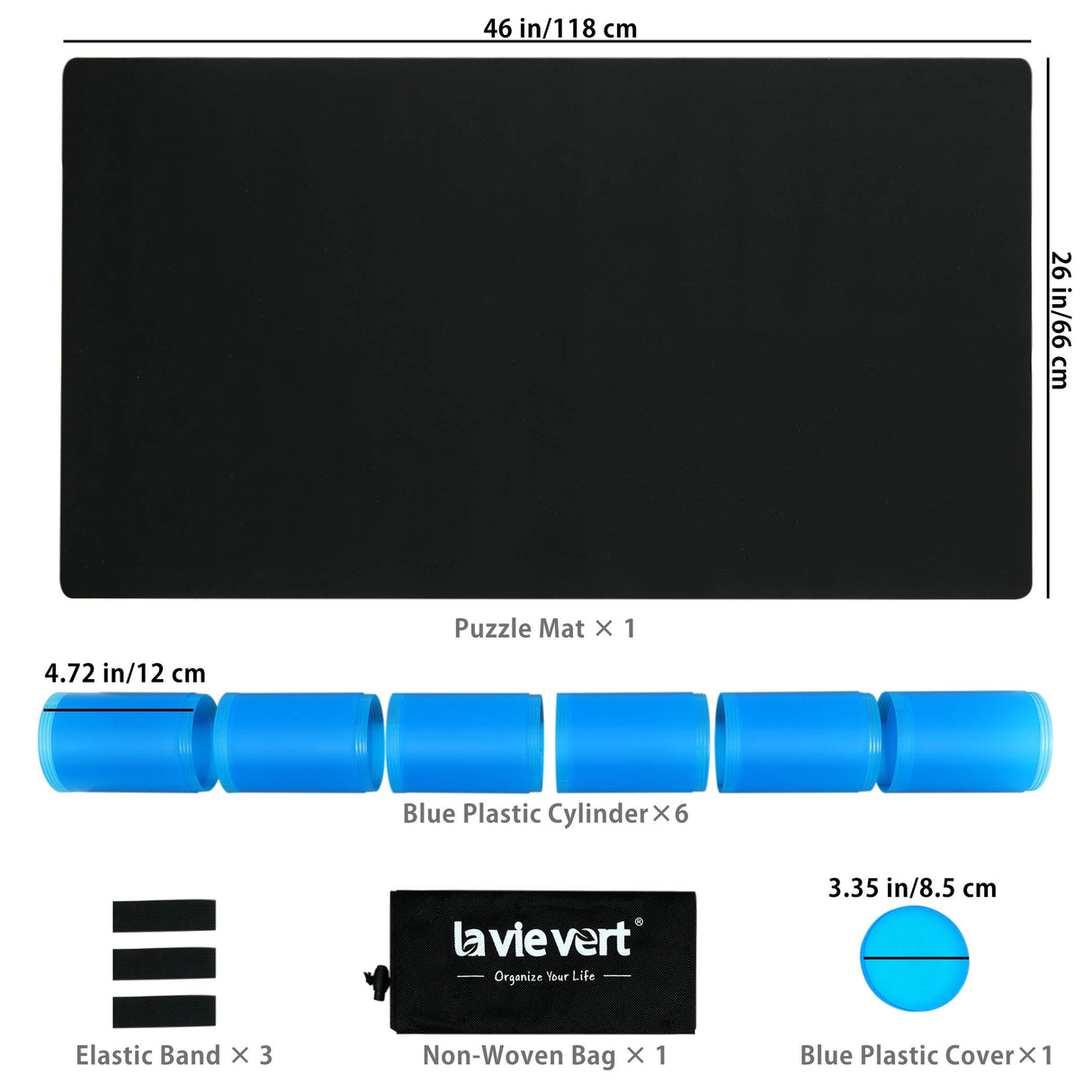 LAVIEVERT 2-in-1 Reversible Jigsaw Puzzle Mat, 2mm Thick Neoprene Puzzle Mat Roll Up, Portable Puzzle Board Holder Saver with Storage Bag & Plastic Cylinder Up to 1500 Pieces - Black & Khaki LAVIEVERT