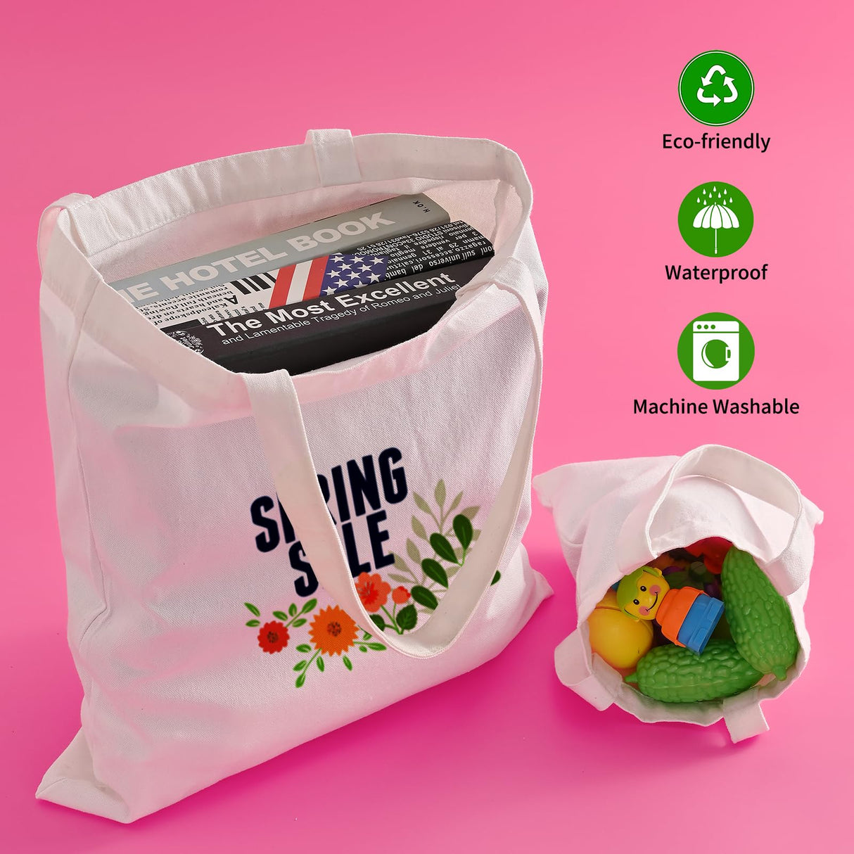 Sublimation Blank Tote Bags, 20Pack Canvas Tote Bags 16.1 x 15.4 Inch, 9.1 x 8.3 Inch Small Canvas Tote Bags Reusable Grocery Bags Shopping Cloth Bags for Heat Transfer, DIY, Christmas Craft, White TAOZIM