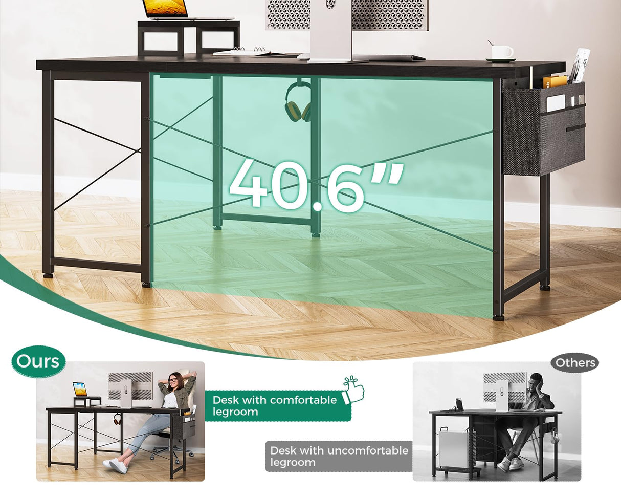 Casaottima L Shaped Computer Desk with Storage Bag, 57.5 Inch Reversible Gaming Desk, Home Office Corner Desk with Monitor Shelf, Space-Saving Writing Workstation Desk, Easy to Assemble, Black Casaottima