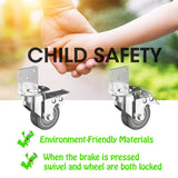 2" L-Shaped Caster Wheels Set of 4 Side Mount Casters with Brake 2 inch Dual Locking Swivel Castors and No Noise TPR Rubber Wheel No Floor Marks Silent Castor for Furniture Baby Bed Cabinet 440Lbs LEE TEAM RISE