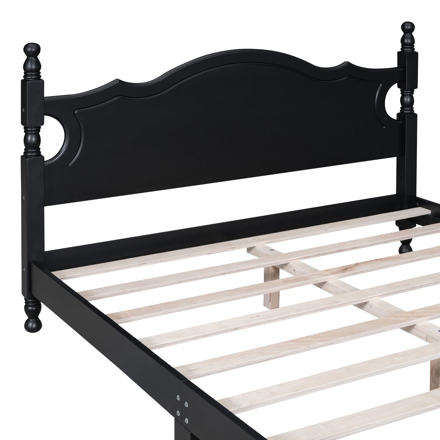 Harper & Bright Designs Retro Style Queen Size Platform Bed Frame with Sturdy Headboard in Black - WoodArtSupply