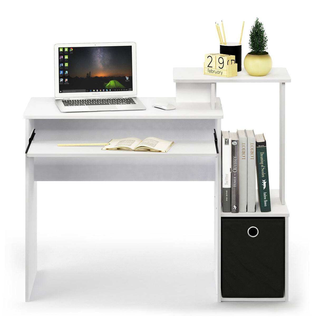 Furinno Econ Multipurpose Home Office Computer Writing Desk, White/Black Furinno