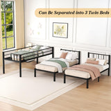 HKOLIE Twin Over Twin & Twin Bunk Beds for 3, Triple Bunk Bed for 3 with Guardrails, Ladder & Upper-Bed Platform, for Children, Teens, Adults, No Box Spring Needed (Detachable Triple Bunk Bed) HKOLIE