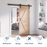 FREDBECK 30in x 80in Sliding Barn Door and 5FT Sliding Door Hardware Kit Included K Shape Solid Spruce Wood Panel for Bedroom Need to Assembly FREDBECK