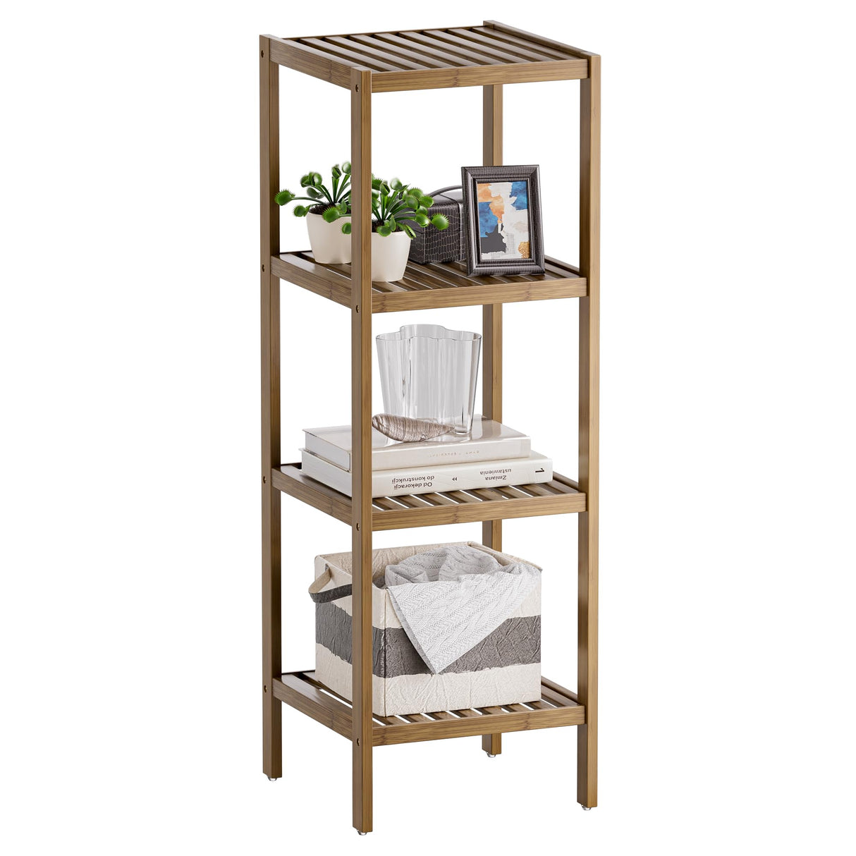 SMIBUY Bathroom Storage Shelf, 4-Tier Bamboo Rack Organizer, Multifunctional Shelving Unit for Living Room Bedroom Kitchen (Walnut) SMIBUY