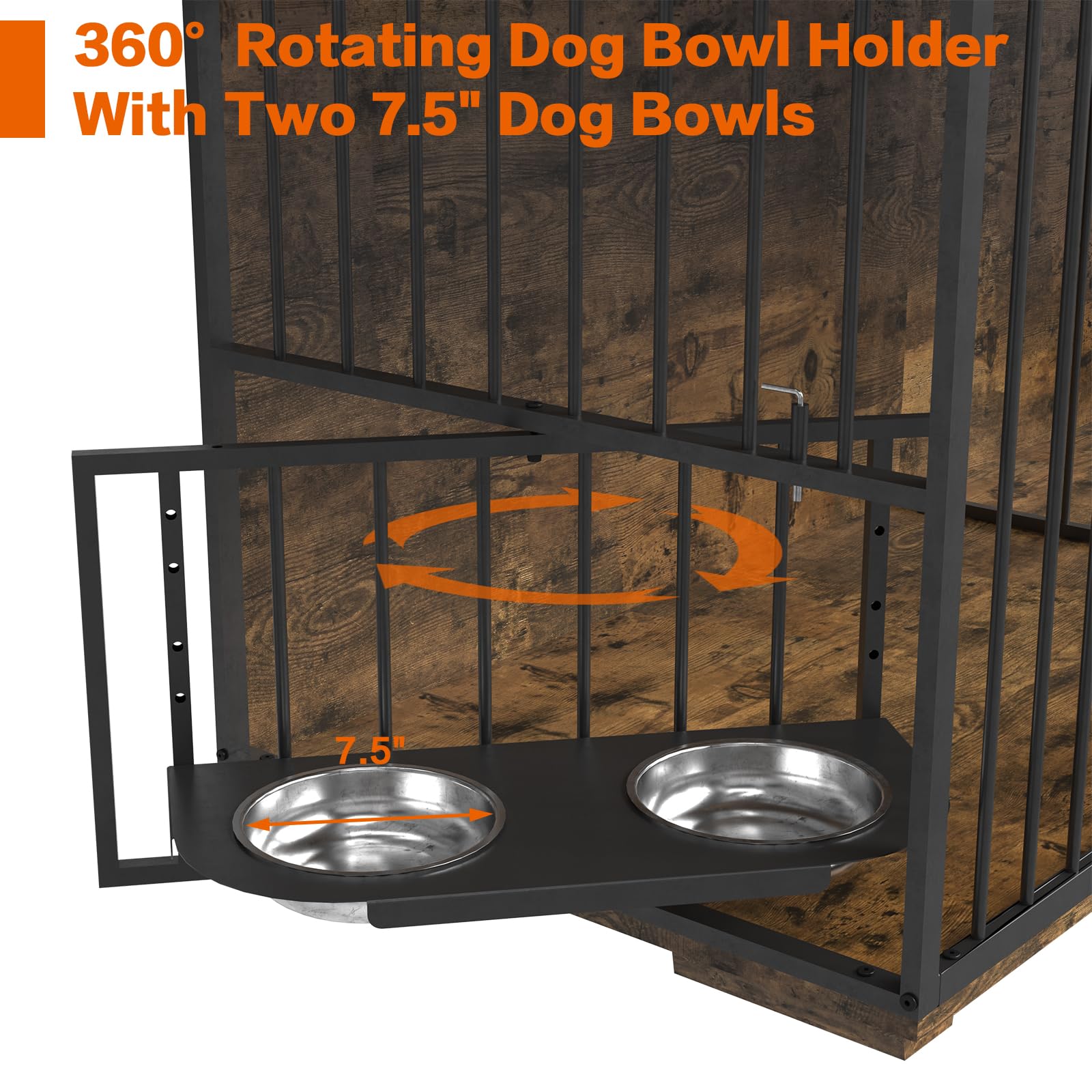 Dog Crate Furniture,86.6 Inch Heavy Duty Metal Frame Double Dog Crate Kennel Cage Furniture with 6 Fabric Storage Drawers,Adjustable Feeder Bowls & Removable Divider - WoodArtSupply