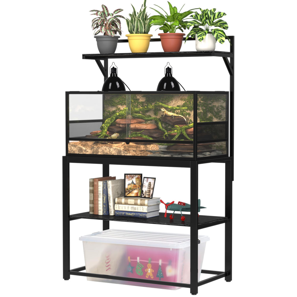 GDLF 40-50 Gallon Fish Tank Stand with Plant Shelf Metal Aquarium Stand with Storage Shelf 36.6" x 18.5" Tabletop Fits Turtle Tank, Reptile Tank or Bearded Dragon Tank GDLF