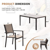 Devoko Patio Dining Set 7 Piece Outdoor Furniture with Rectangular Table and 6 Stackable Chairs Family Conversation Set for Garden Backyard Deck (Brown) Devoko