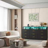 knoworld Black 9 Drawer Dressers for Bedroom, Modern Large Dresser with LED Light and Power Outlet, Wooden Long Dresser, Triple Dresser for Bedroom, Living Room, Entryway, Hallway knoworld