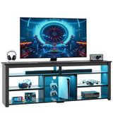 Bestier Tall TV Stand for 75 inch TV, LED Entertainment Center, Gaming TV Console with Storage for PS5, Modern TV Cabinet for Bedroom, Living Room, Black Carbon Fiber Bestier