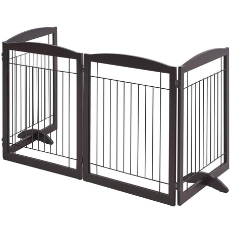 Yaheetech 32-inch Tall Dog Gate Extra Wide Pet Gate for Dogs Indoor Foldable Wire & Wooden Puppy Safety Fence w/2 Support Feet,Freestanding Dog Gate for The House, Doorway, Stairs(Espresso,4 Panels) Yaheetech