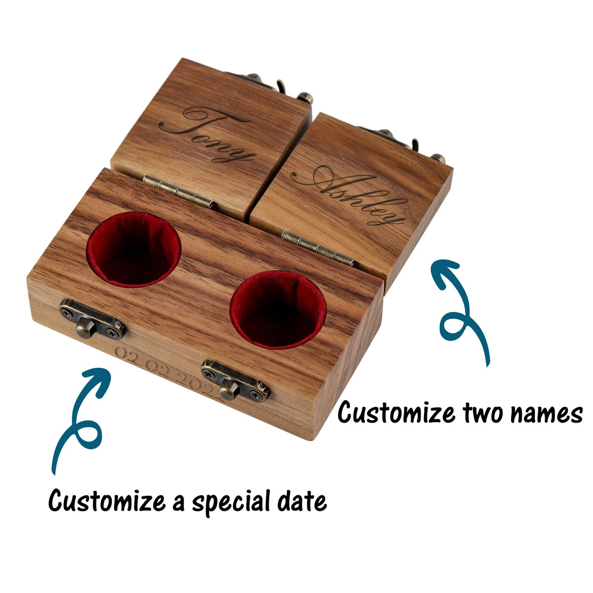 Godchoices Personalized Wooden Engagement Ring Box Wooden Rustic Ring Case | Custom Name Engraved Ring Bearer Box Wooden Ring Holder for Proposals, Wedding Ceremony Godchoices