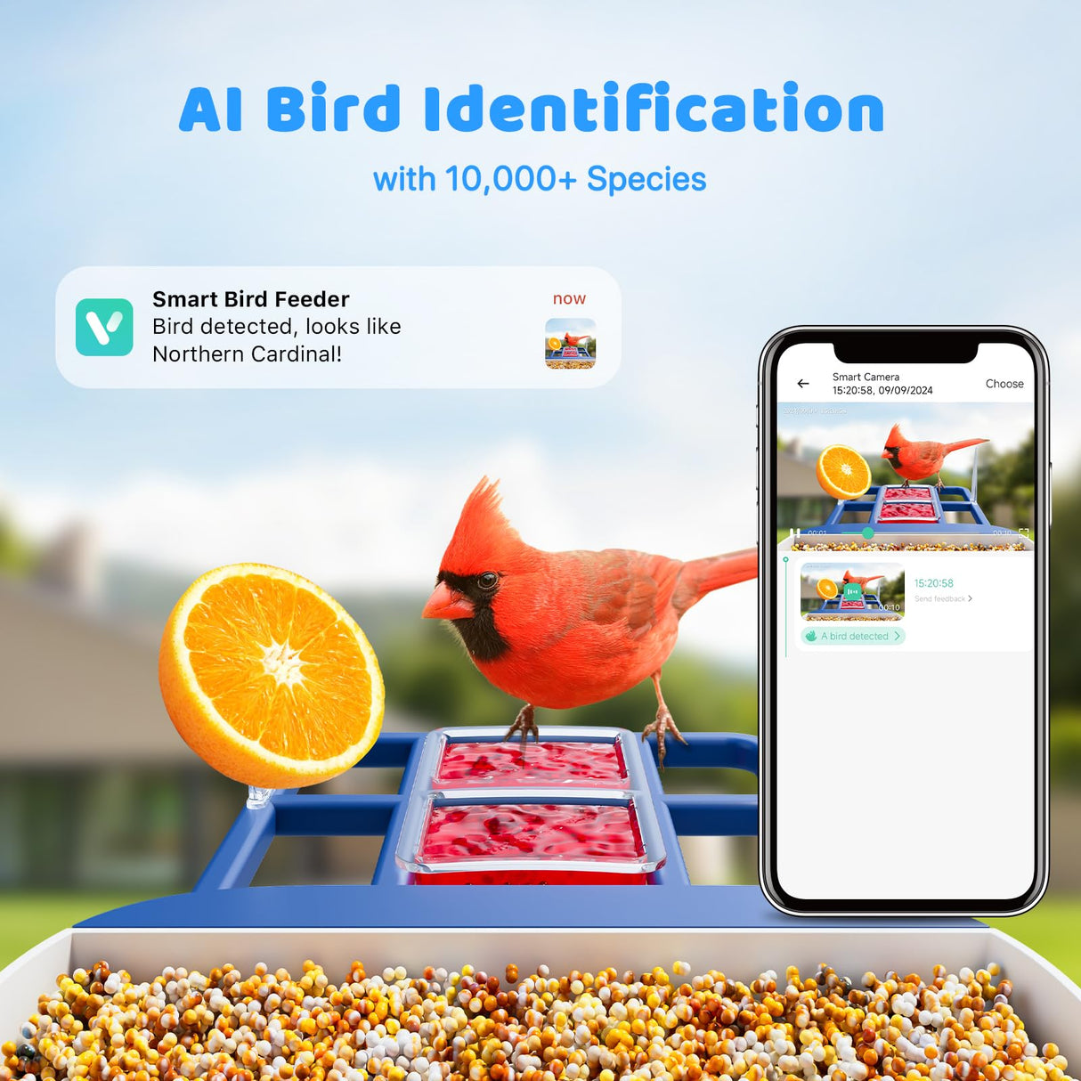 Solareye Bird Feeder with Camera, 2K HD Color Night View, AI Bird Identification, Auto Capture,Motion Detection Alerts, Smart Bird Feeder for Outdoors, Present for Bird Lover(Solar Panel Included) Solareye