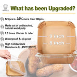 Large Air Fryer Disposable Paper Liners Square 9 Inch, 125 Pcs Parchment paper liner for 5-8QT Air fryer, Oil-proof, Water-proof, Parchment Baking Paper for Baking Roasting Microwave mutvle