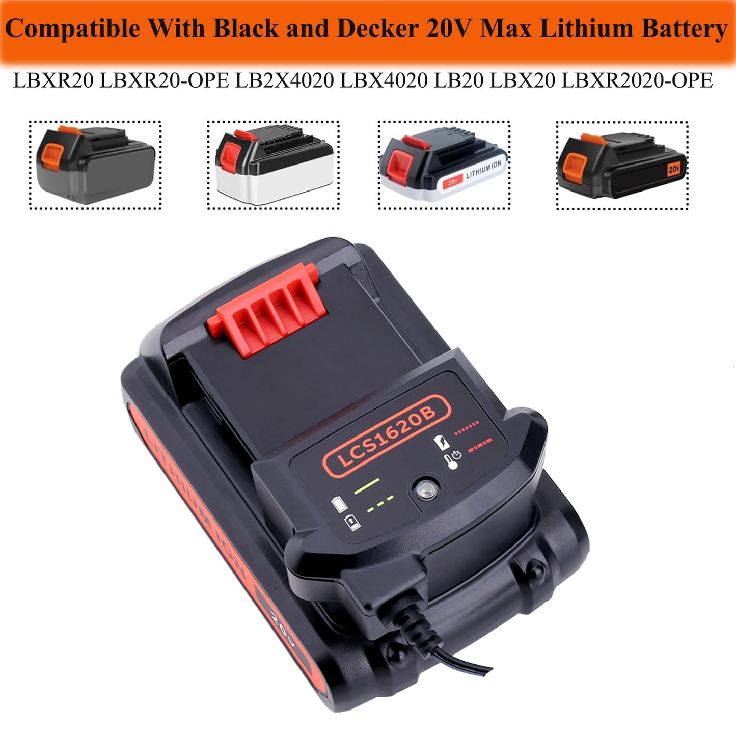 20V MAX Lithium Battery Charger Replacement for Black Decker LCS1620B,Compatible with Black and Decker 20Volts Li-ion Battery LBXR20 LBXR20-OPE LB2X4020 LBX4020 LB20 LBX20 LBXR2020-OPE - WoodArtSupply