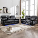 Power Recliner Sofa Set of 2 Piece with Bass Speakers for Living Room,Faux Leather Electric Zero Gravity 3 Seater Reclining Couch with Wireless Charger and Loveseat Theater Chair with LED Lights,Black Comfort Stretch