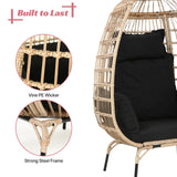 Dkelincs Wicker Egg Chair Indoor Outdoor Lounge Chair Patio Reading Chair Oversized Rattan Egg Chair for Patio, Backyard, Garden, Living Room w/ 4 Cushions Steel Frame, 352lb Capacity(Black) Dkelincs
