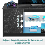 Bestier LED TV Stand with Power Outlets for 55/60/65 Inch TV, Gaming Entertainment Center with Cabinet for PS5, Modern TV Cabinet with Adjustable Glass Shelves for Living Room 58 Inch,Black Marble Bestier