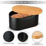 Hossejoy Metal Bread Box with Reversible Bamboo Cutting Lid, Bread Storage Container for Kitchen Countertop, Modern Bread Bin Holder Breadbox (Black) Hossejoy